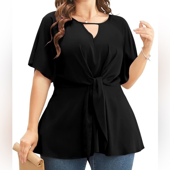 BloomChic Plus Size 2XL Plain Keyhole Knotted Front Ruffle Sleeve Blouse us18-20 - Picture 1 of 5